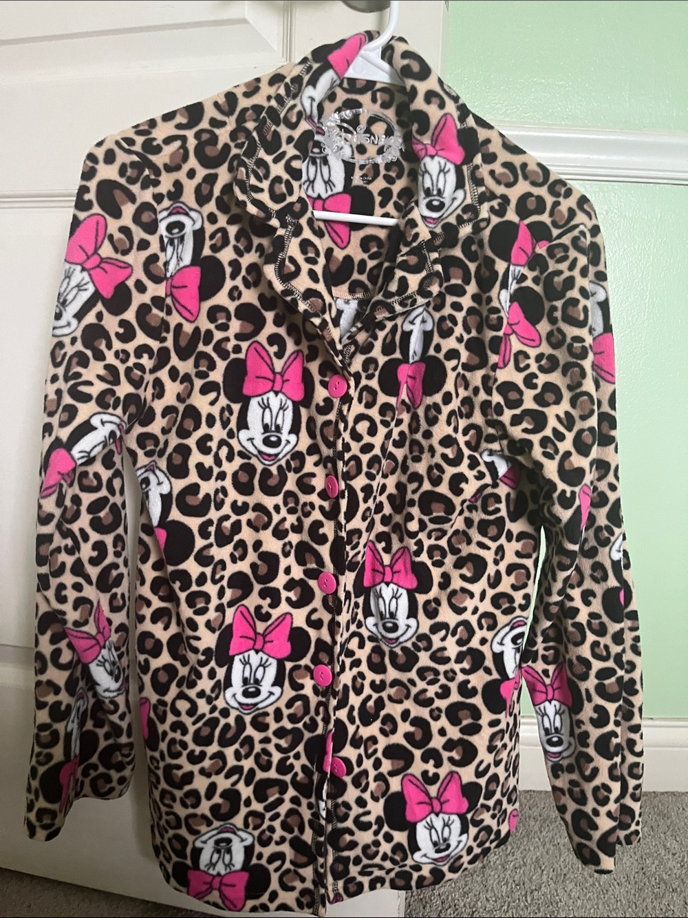Disney Girls' Minnie Mouse Leopard Print Pajama Top - Pink & Tan